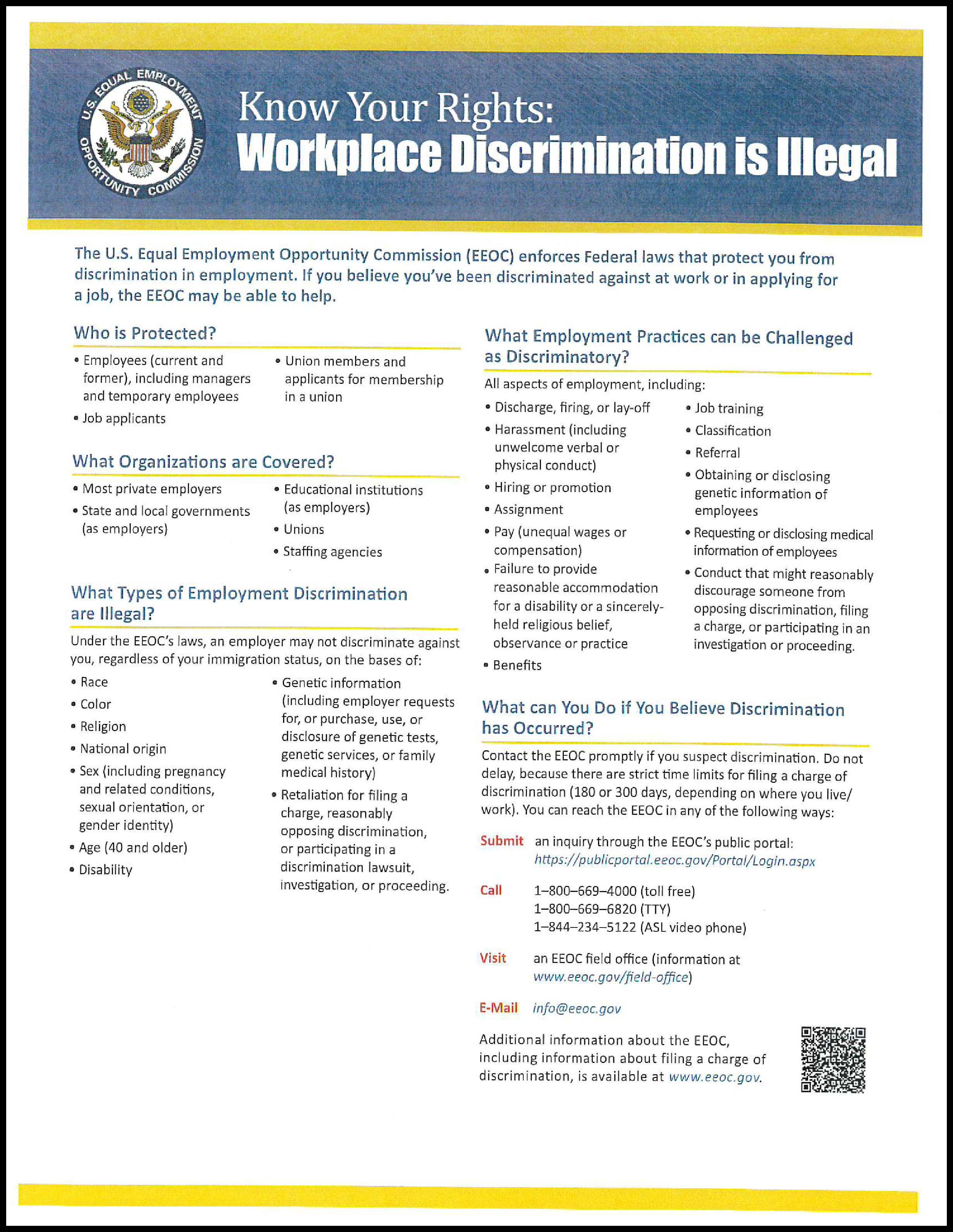 Know Your Rights- Workplace Discrimination is Illegal
